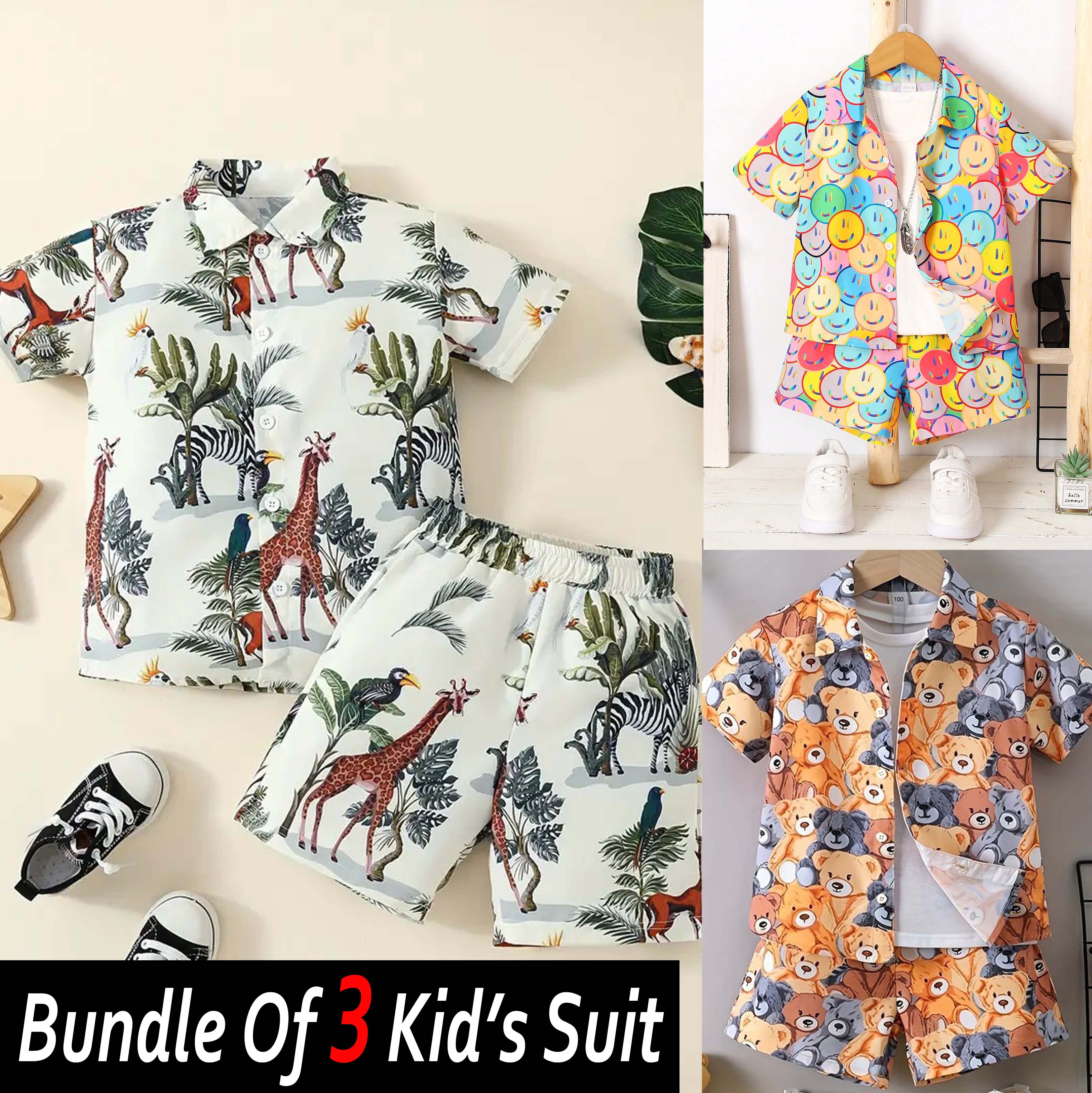 Bundle Of 3 All-Over 3D Printed 2-Pcs Summer Suit For Kids. D-06+07+09 Main image
