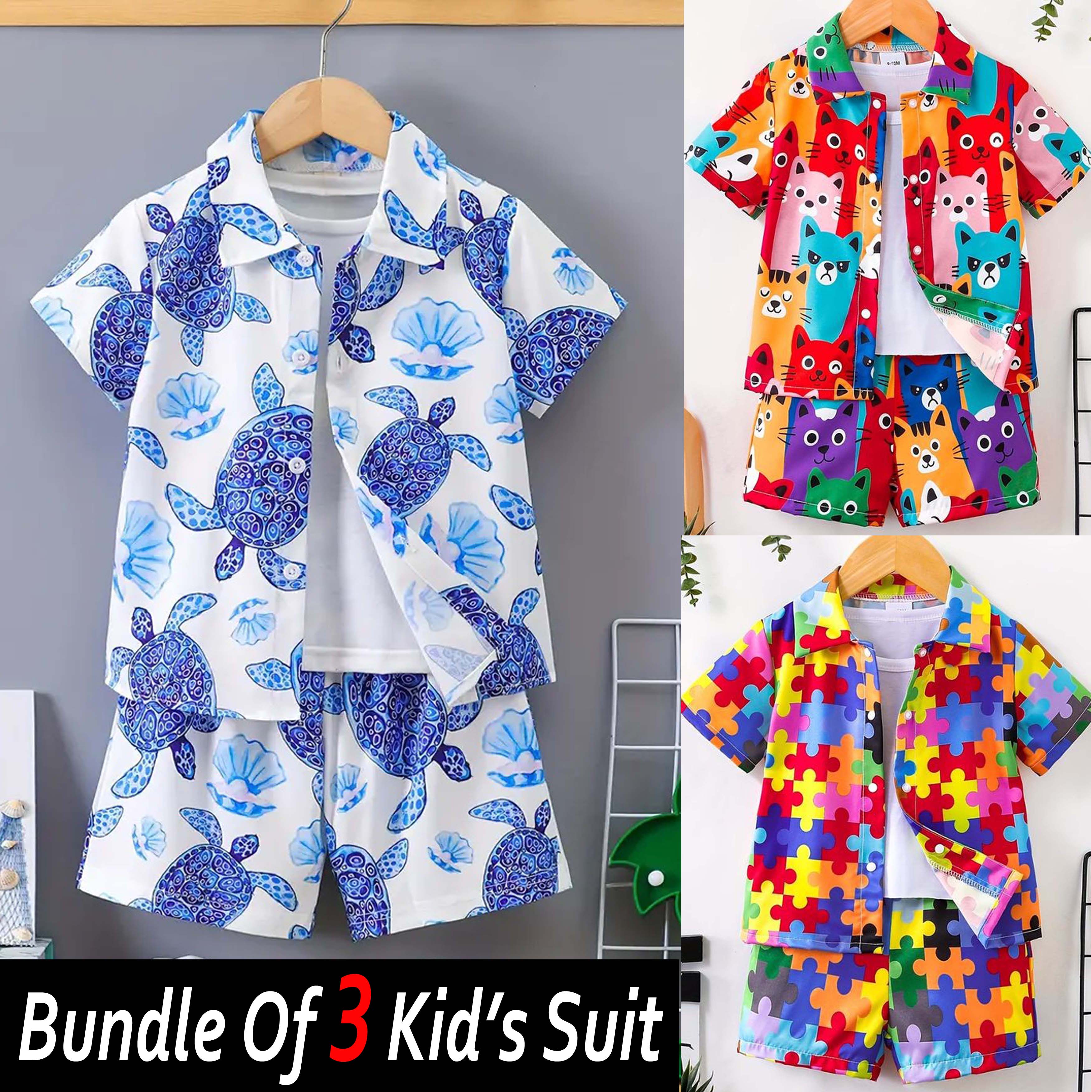 Bundle Of 3 All-Over 3D Printed 2-Pcs Summer Suit For Kids. D-03+04+10 Main image