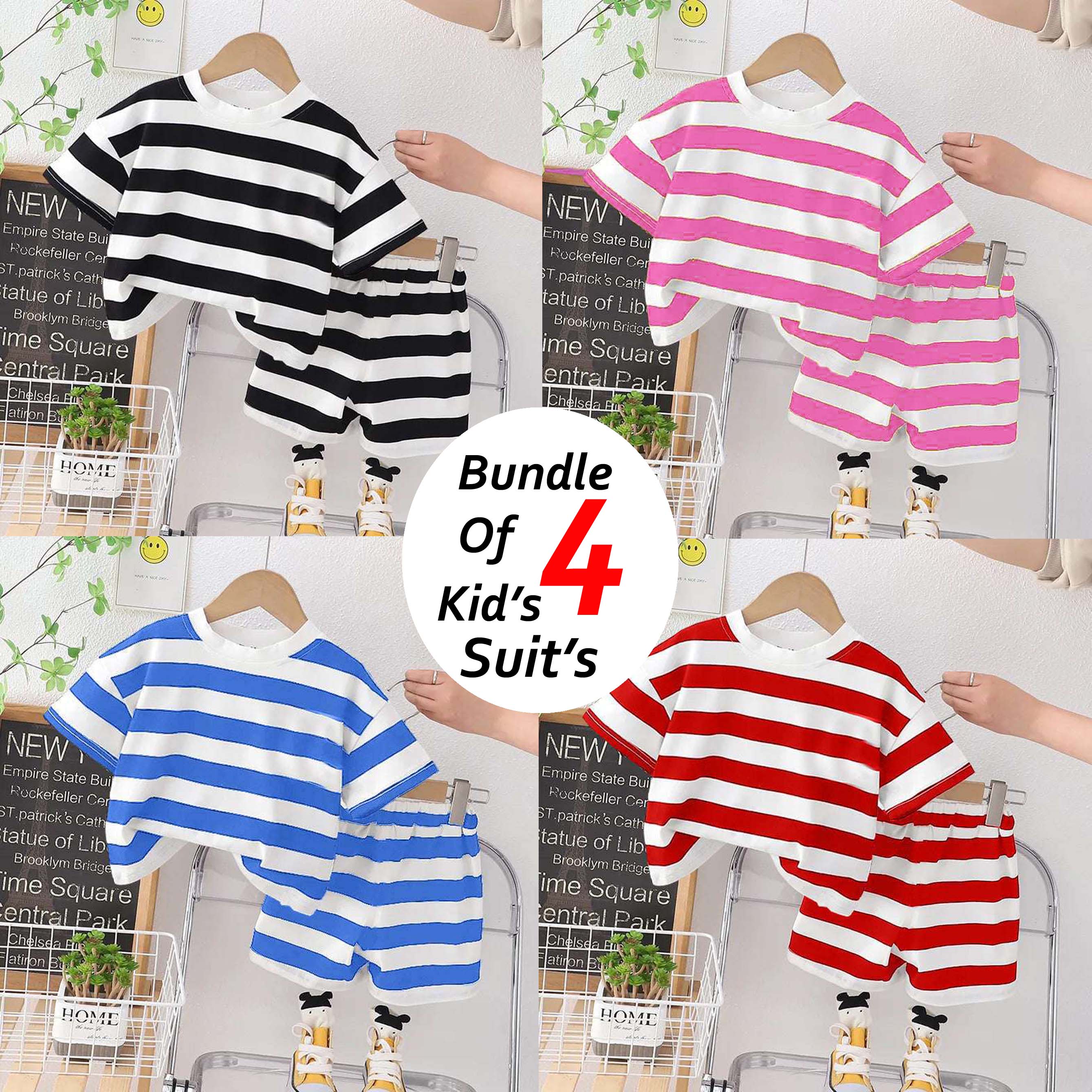 Bundle Of 4 Kids Stripe Style Printed 2-Pcs Summer Suit. (Clearance-Sale) Main image
