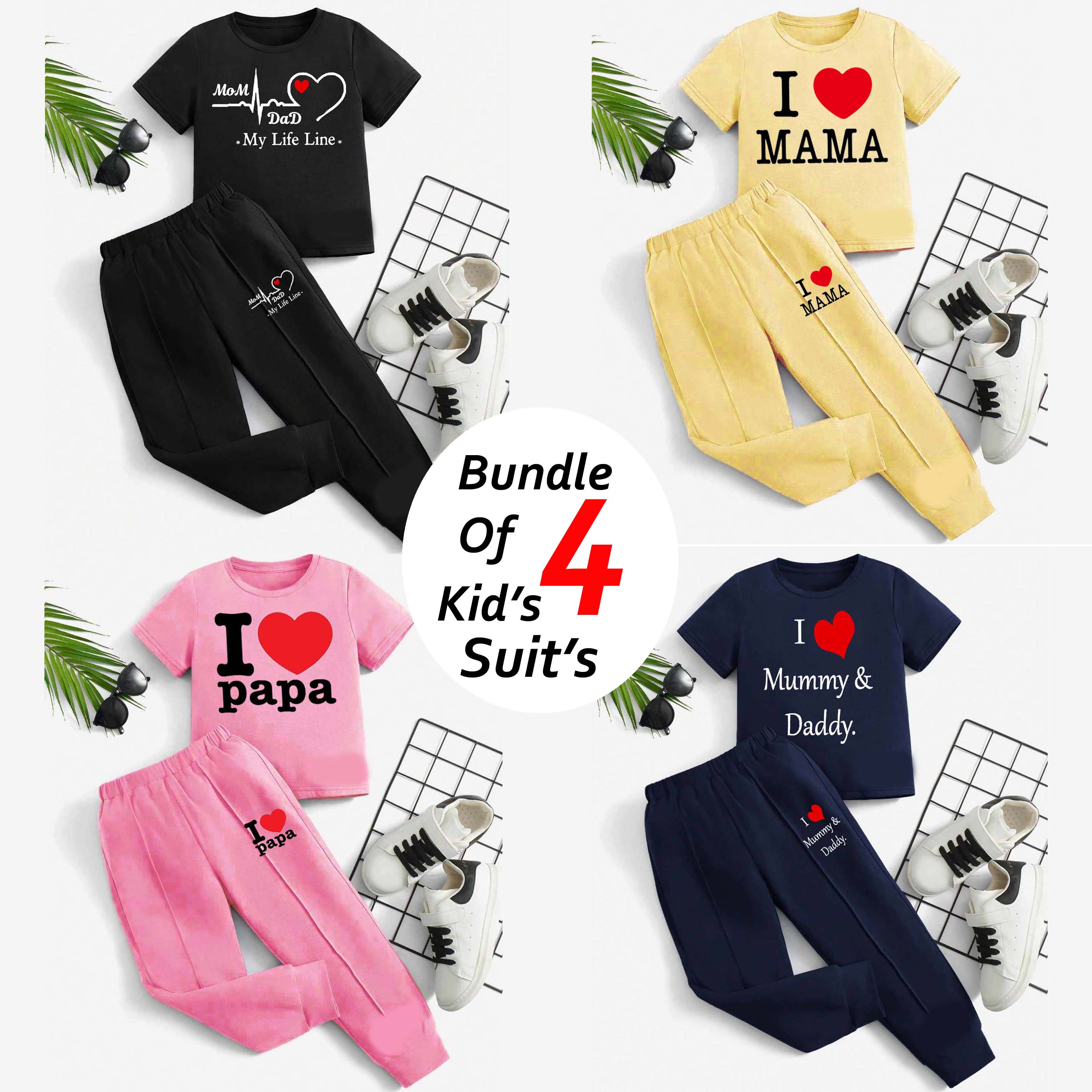 Bundle Of 4 Kids Trouser Pintex Style 2-Pcs Summer Suit. (HTS+TR) (Clearance-Sale) Main image