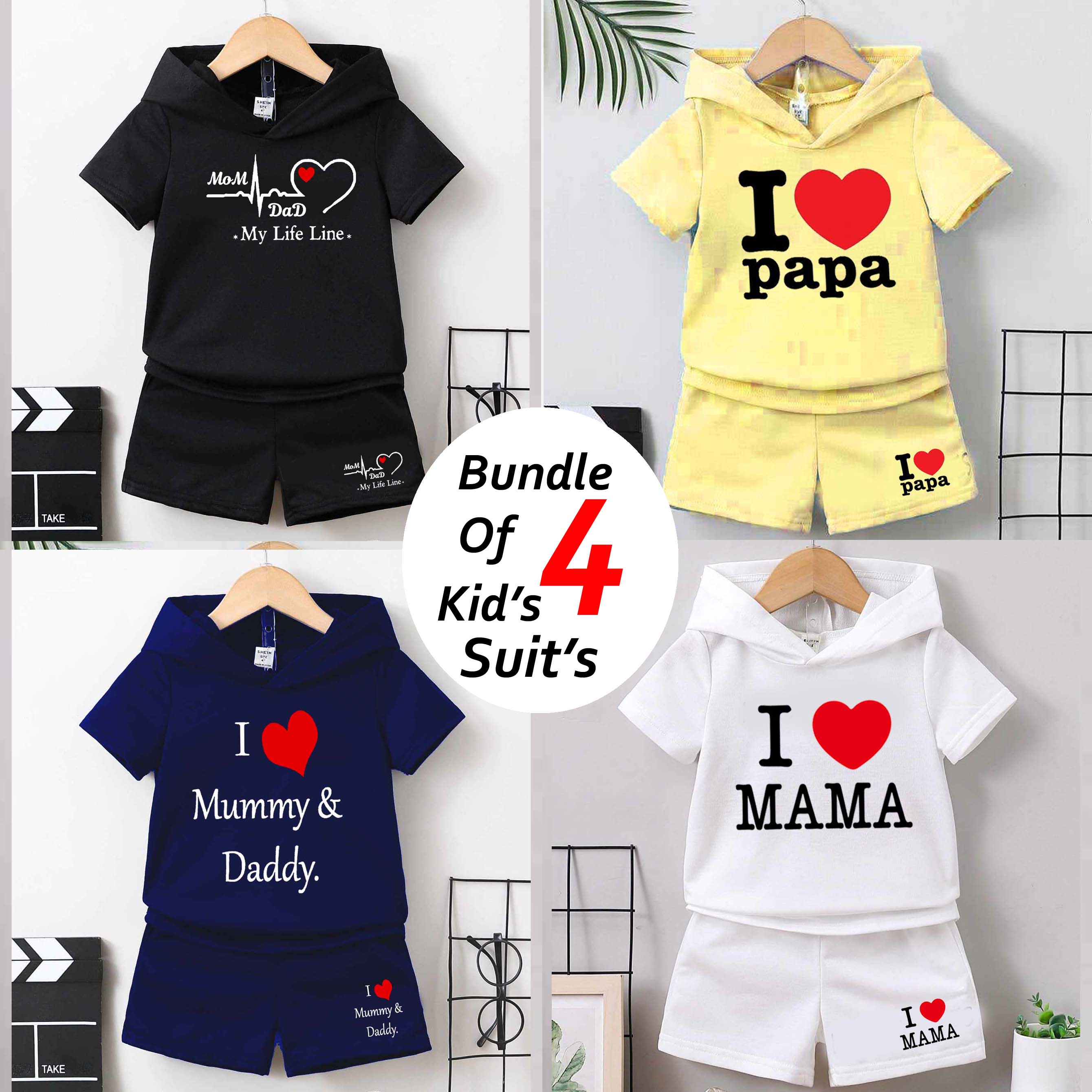 Bundle Of 4 Kids Hooded Style 2-Pcs Summer Suit. (HOTS+SH) (Clearance-Sale) Main image