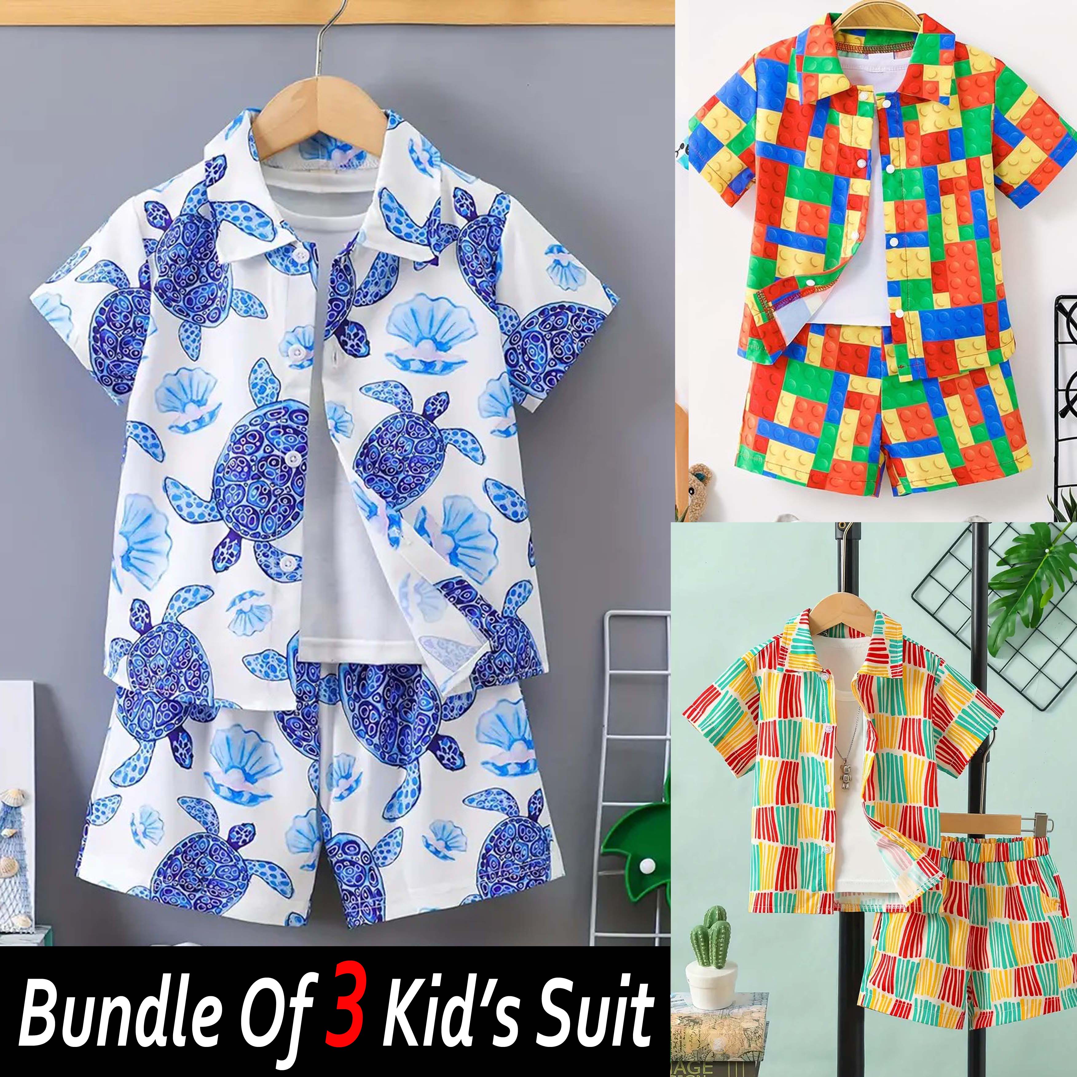 Bundle Of 3 All-Over 3D Printed 2-Pcs Summer Suit For Kids. D-05+08+10 Main image