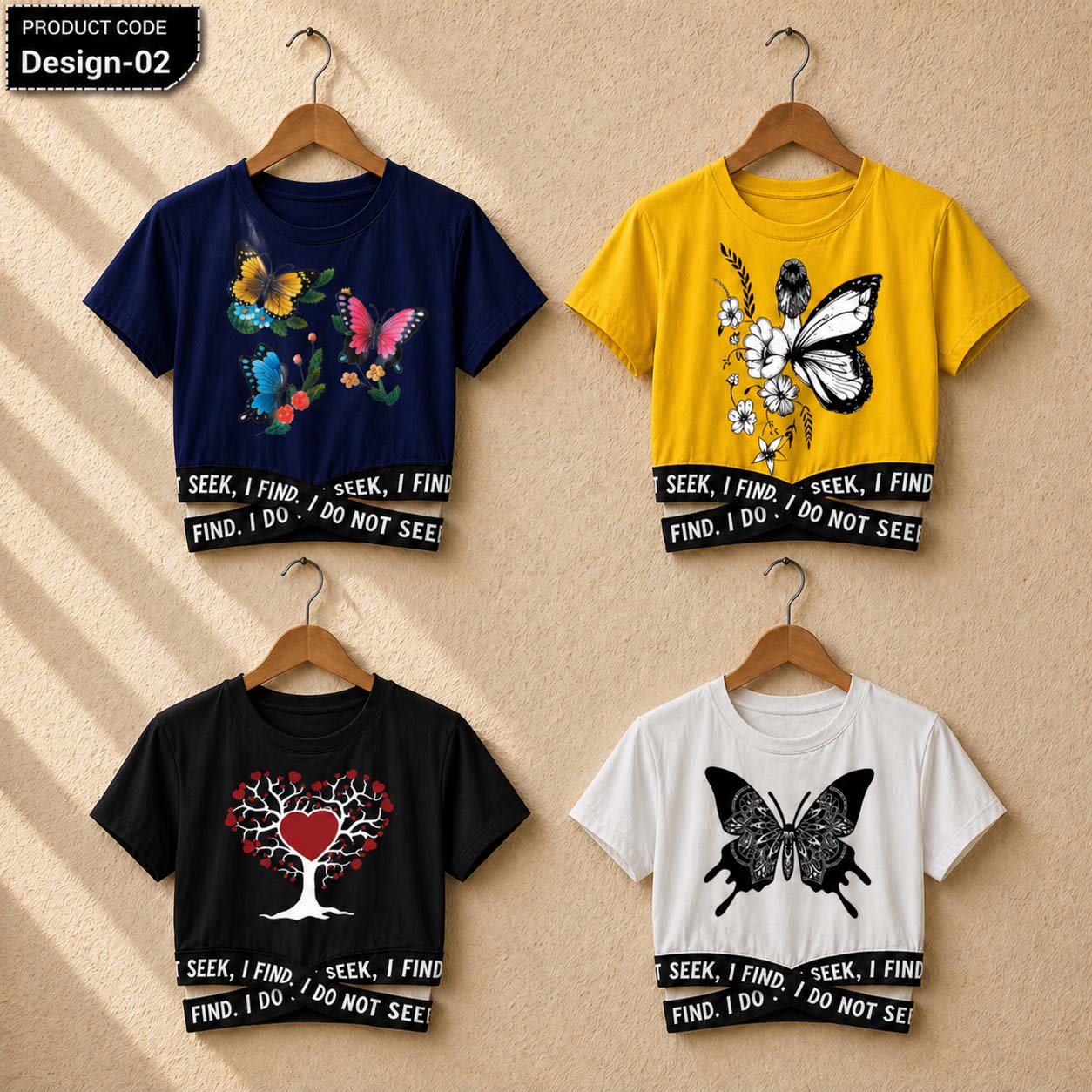Bundle Of 4 Crop-Top Elastic Waisted Short Sleeve Printed Tee.  Style.2&3