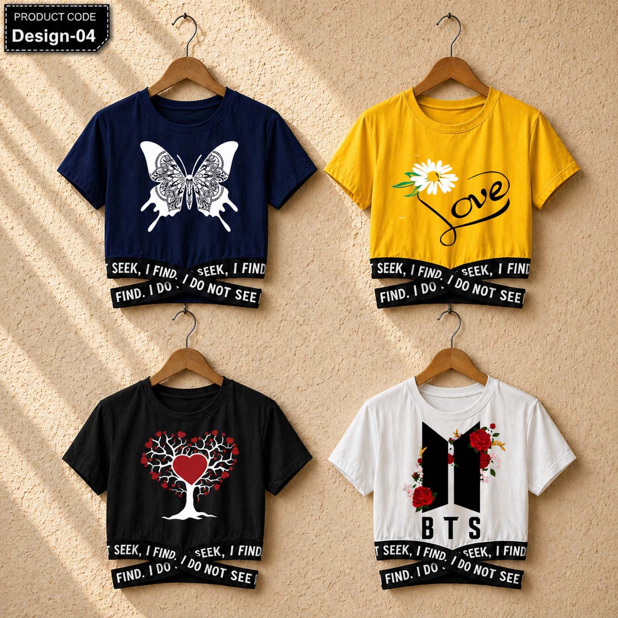 Bundle Of 4 Crop-Top Elastic Waisted Short Sleeve Printed Tee.  Style.2&3 Main image