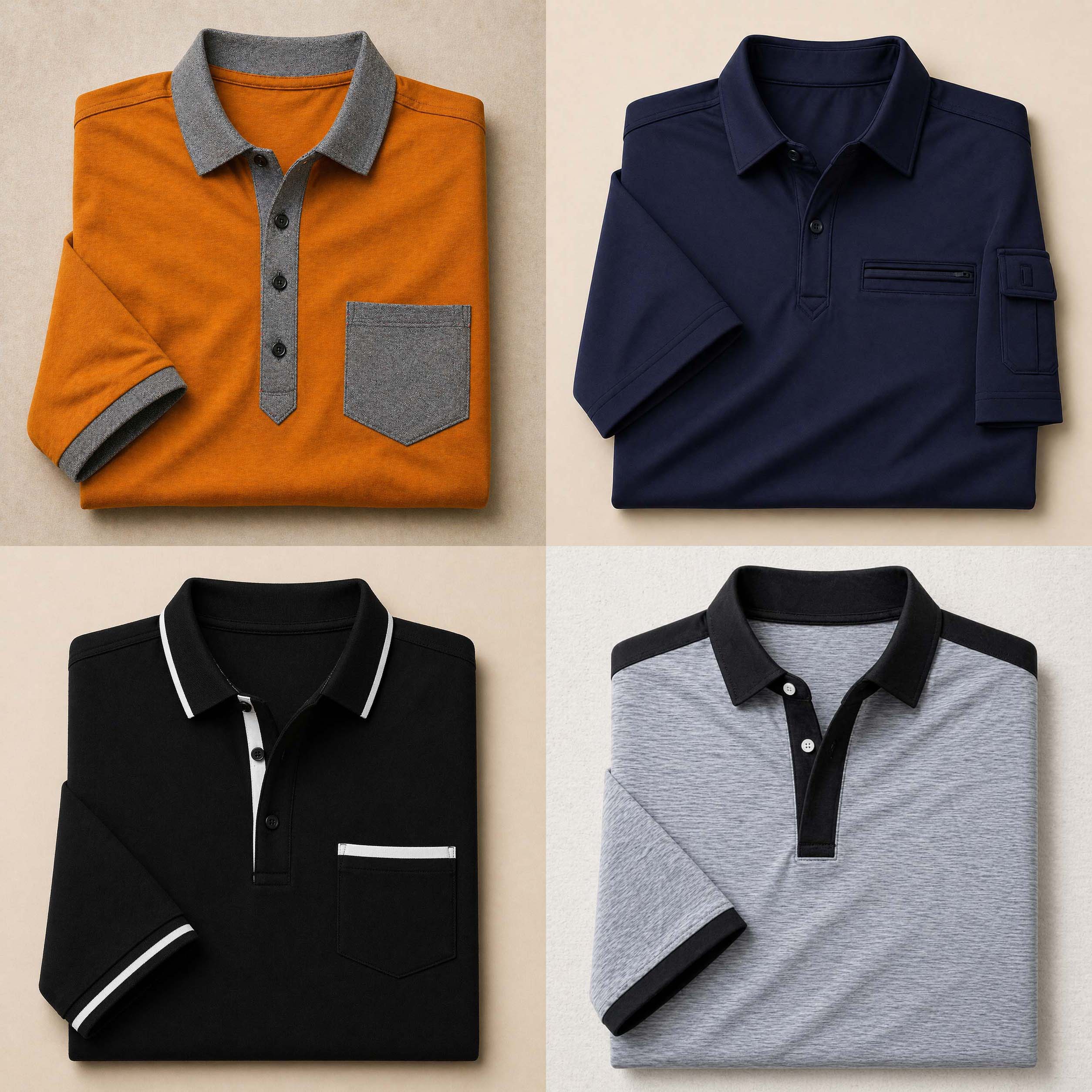 Bundle Of 4 Designer Summer Tshirt's MSDTS 03-Grey+06-Navy+07-Mustard+09-Navy Main image
