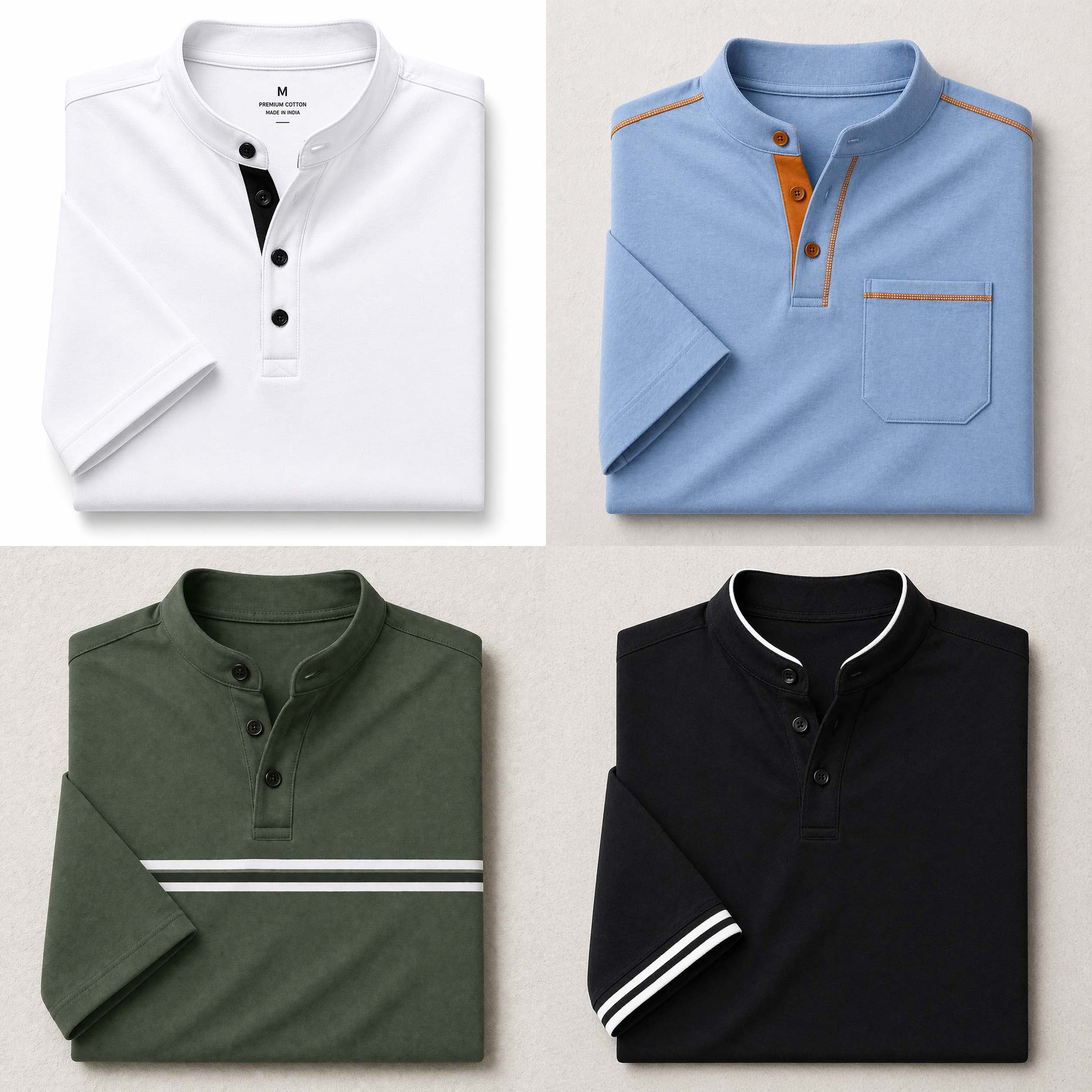 Bundle Of 4 Designer Summer Tshirt's MSDTS 01-Sky+02-Green+04-Black+05-White Main image
