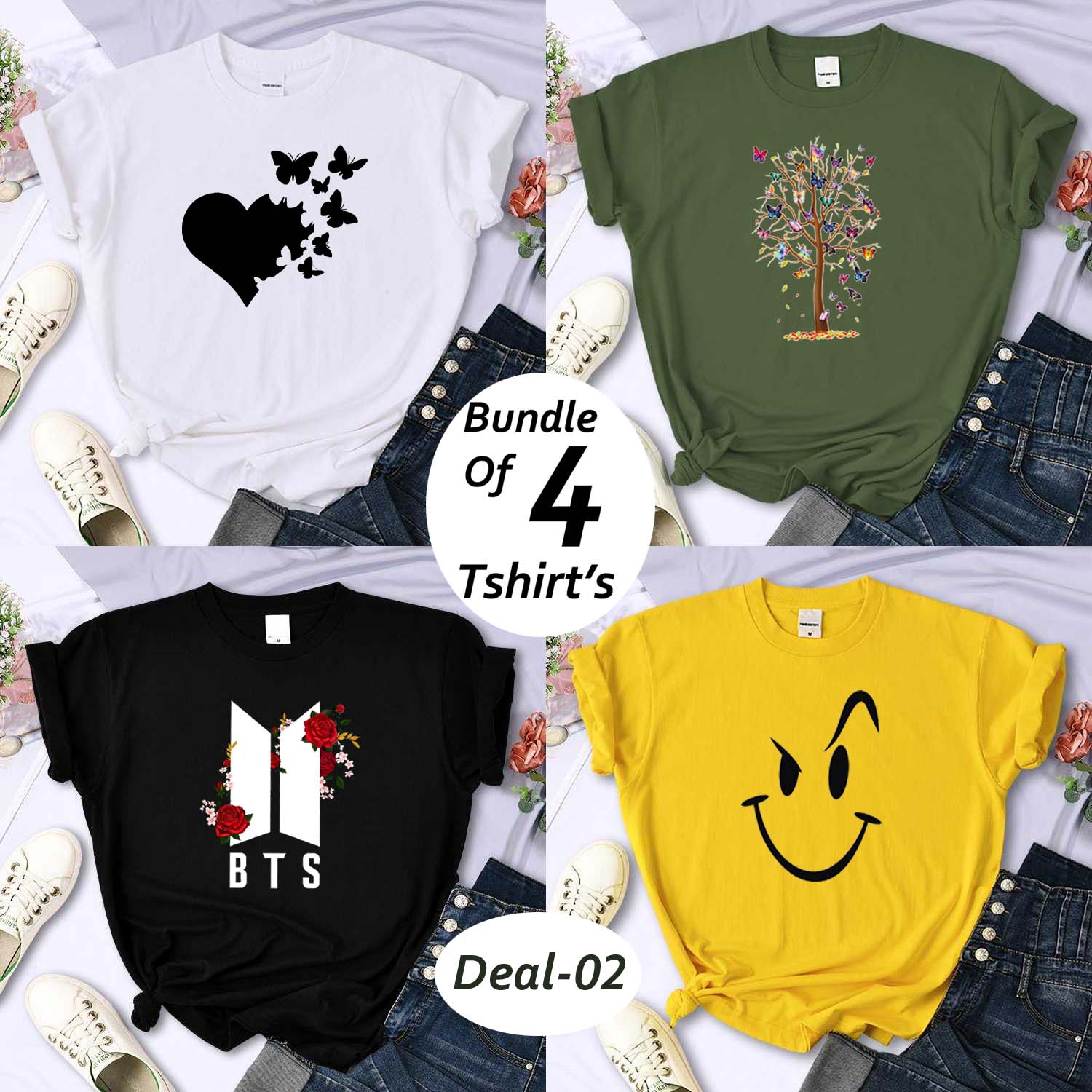 Bundle Of 4 Funky Printed R-Neck H-Sleeve Tshirt's For Her. B4PT-D-2 Main image