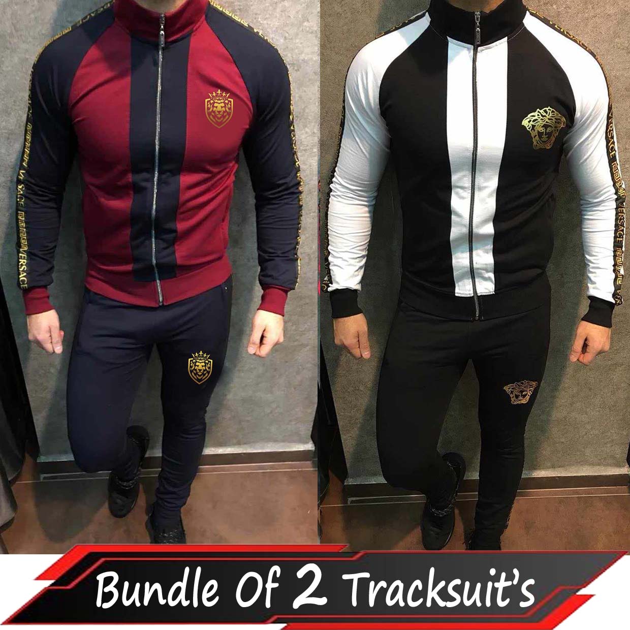 Bundle Of 2 Lion Printed Patch-Work Jacket Style 2-Pcs Winter Tracksuit. D-22 Secondary image