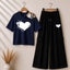 Blue Heart-Laef Printed V-Neck Shoulder Strap & Cargo Trouser Style 2-Pcs Summer Tracksuit. D-4