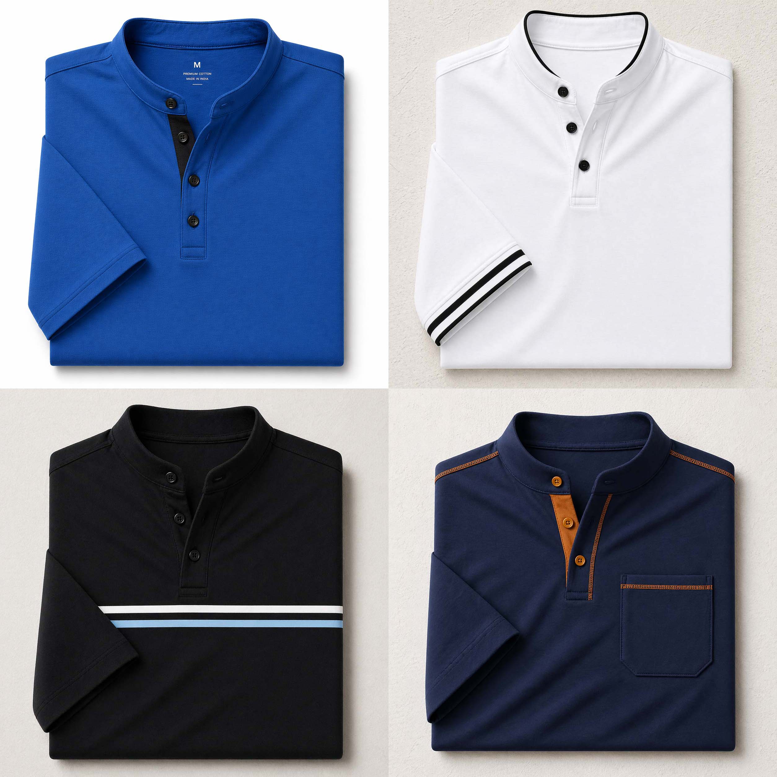 Bundle Of 4 Designer Summer Tshirt's MSDTS 01-Navy+02-Black+04-White+05-Royal Main image