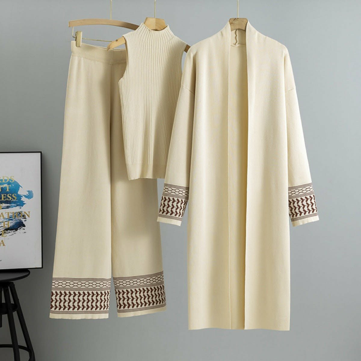 Long Printed Gown Style 3-Pcs Winter Co-Ord Suit. WWTS-25 V2