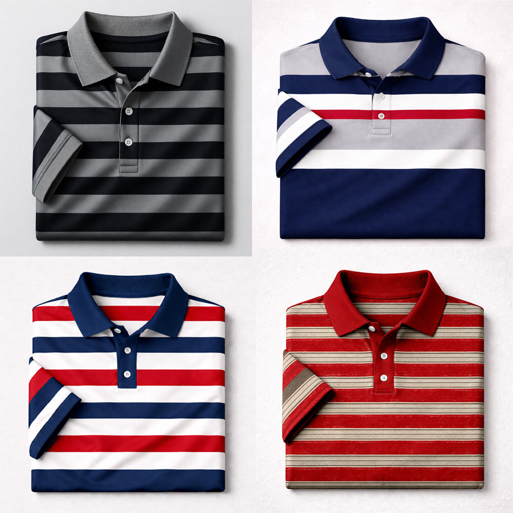 Bundle Of 4 Dry-Fit 3D Stripe Printed Style Half-Sleeve Polo Summer Tshirt's. MS3DP-02+03+06+07 Main image