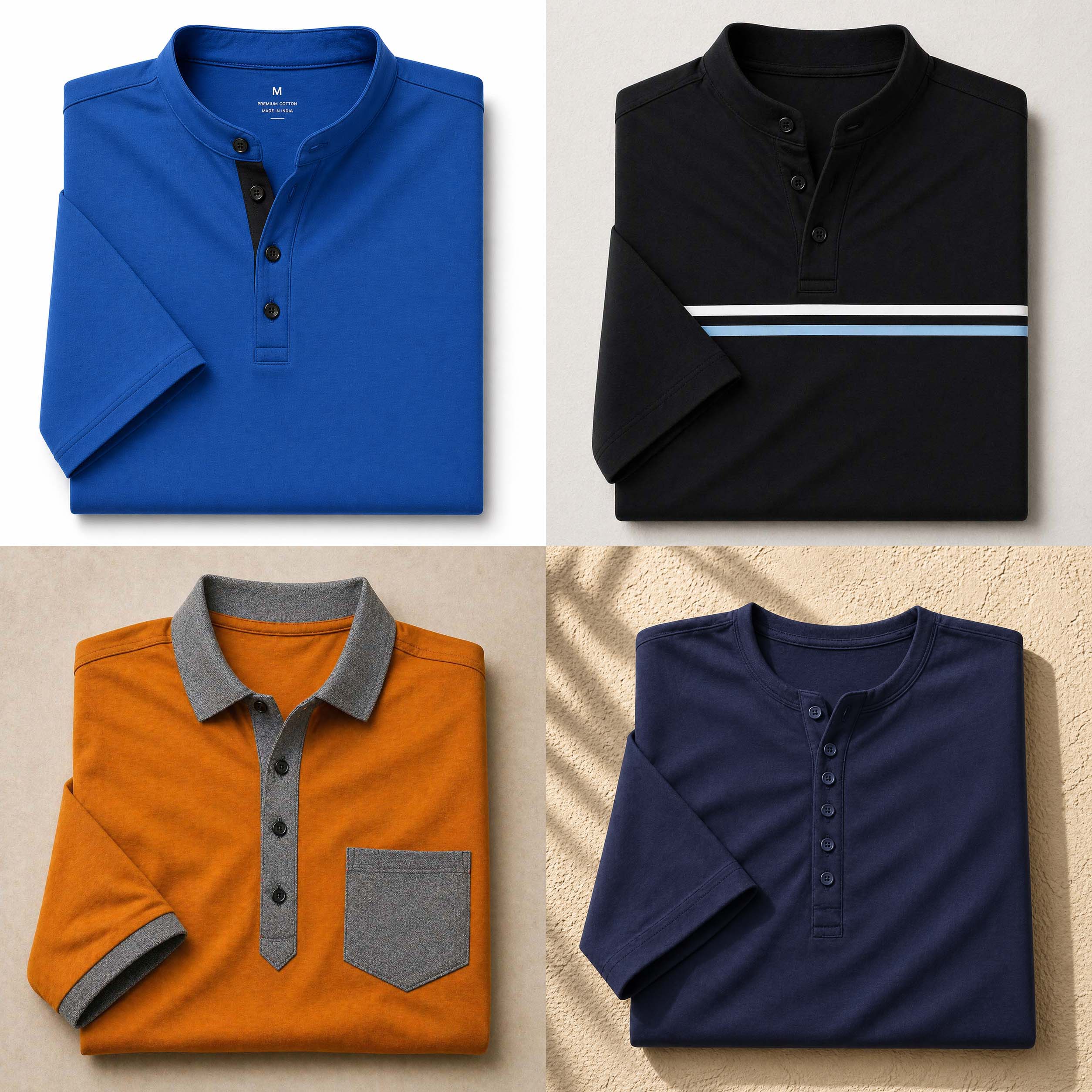 Bundle Of 4 Designer Summer Tshirt's MSDTS 02-Black+05-Royal+07-Mustard+12-Navy Main image