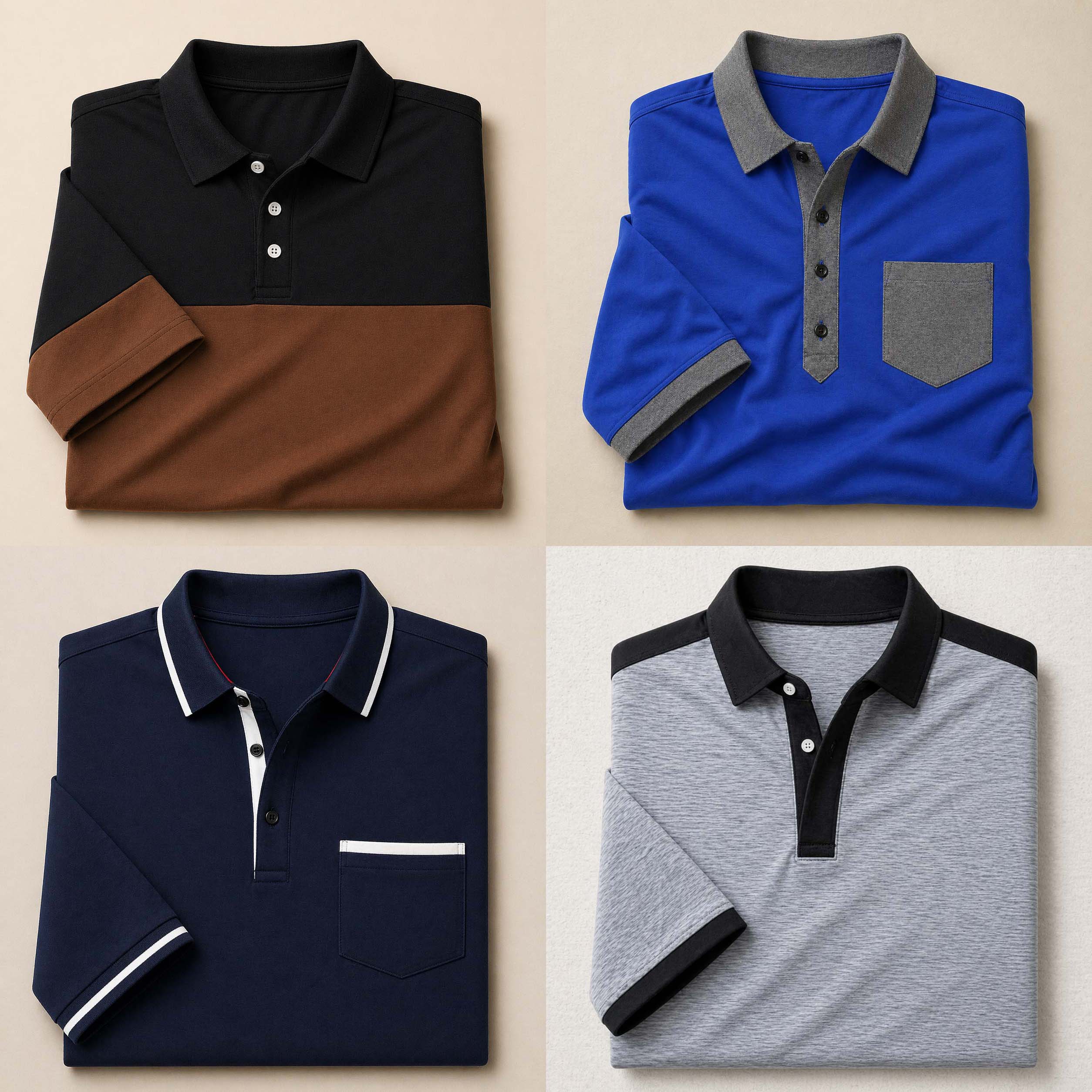 Bundle Of 4 Designer Summer Tshirt's MSDTS 03-Grey+06-Navy+07-Royal+10-Camel Main image