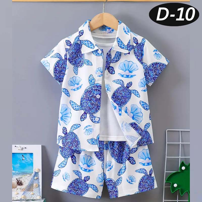 Blue Turtle Style All-Over 3D Printed 2-Pcs Summer Suit For Kids. D-10 Main image