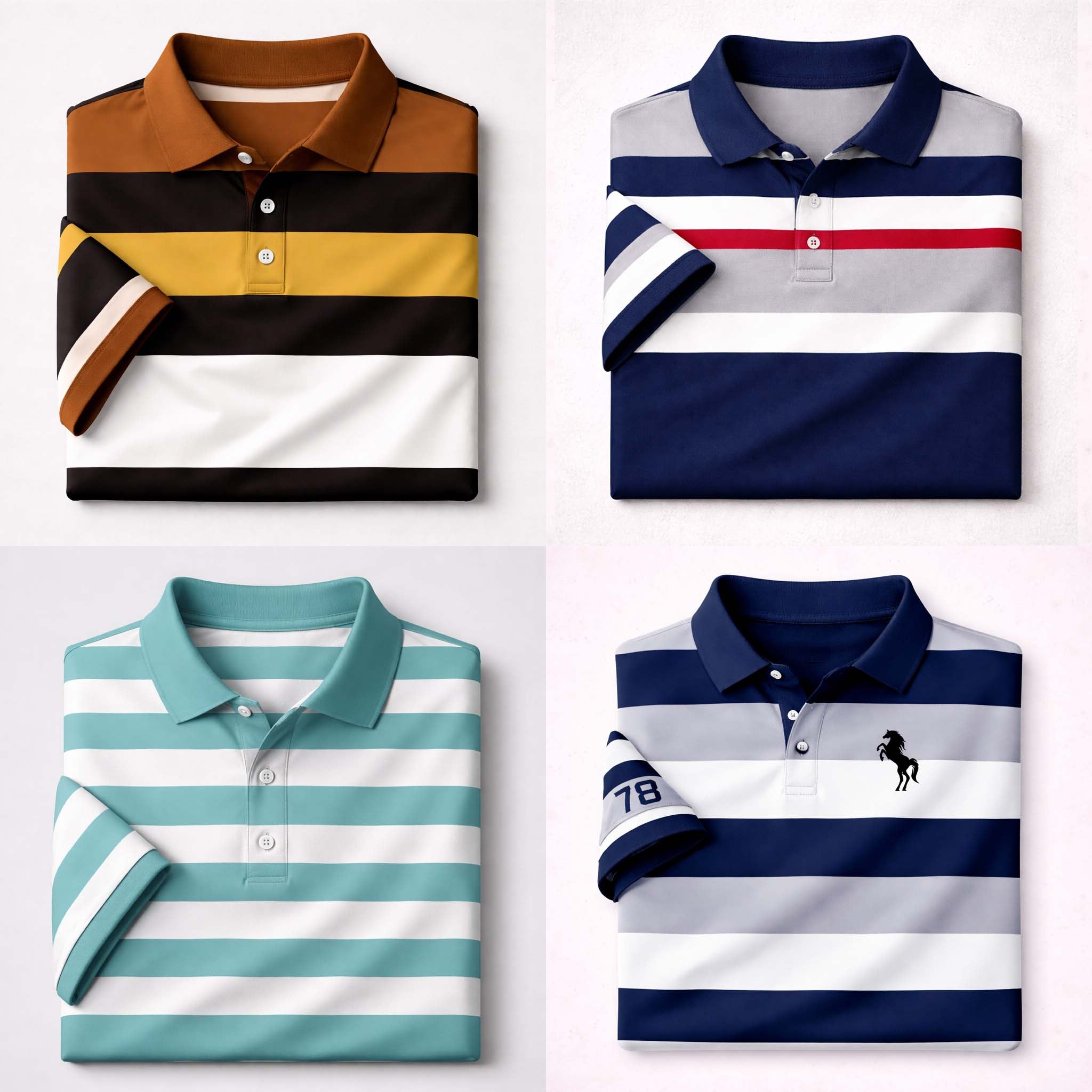 Bundle Of 4 Dry-Fit 3D Stripe Printed Style Half-Sleeve Polo Summer Tshirt's. MS3DP-03+06+10+19