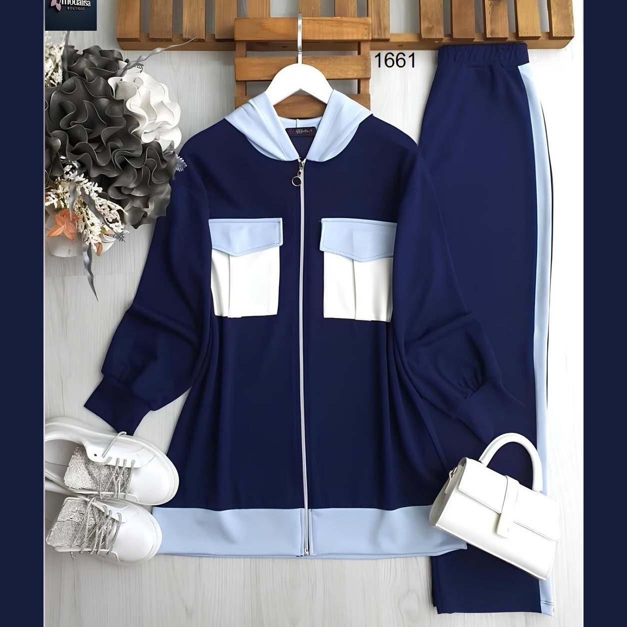 Front Cargo Pocket's Style Premium Quality Winter 2-Pcs Tracksuit For Her. WWTS-37 Secondary image