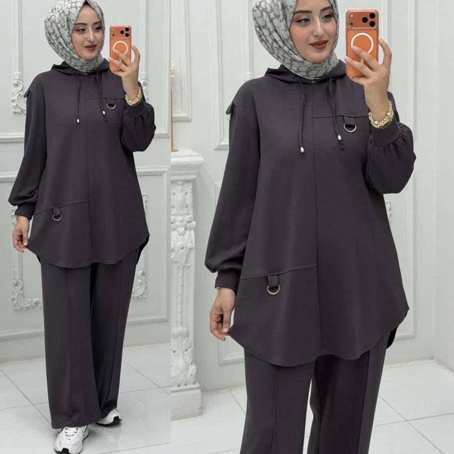High-Low Round-Hem Patch Hooded Style 2-Pcs Winter Suit. WWTS-58 Main image