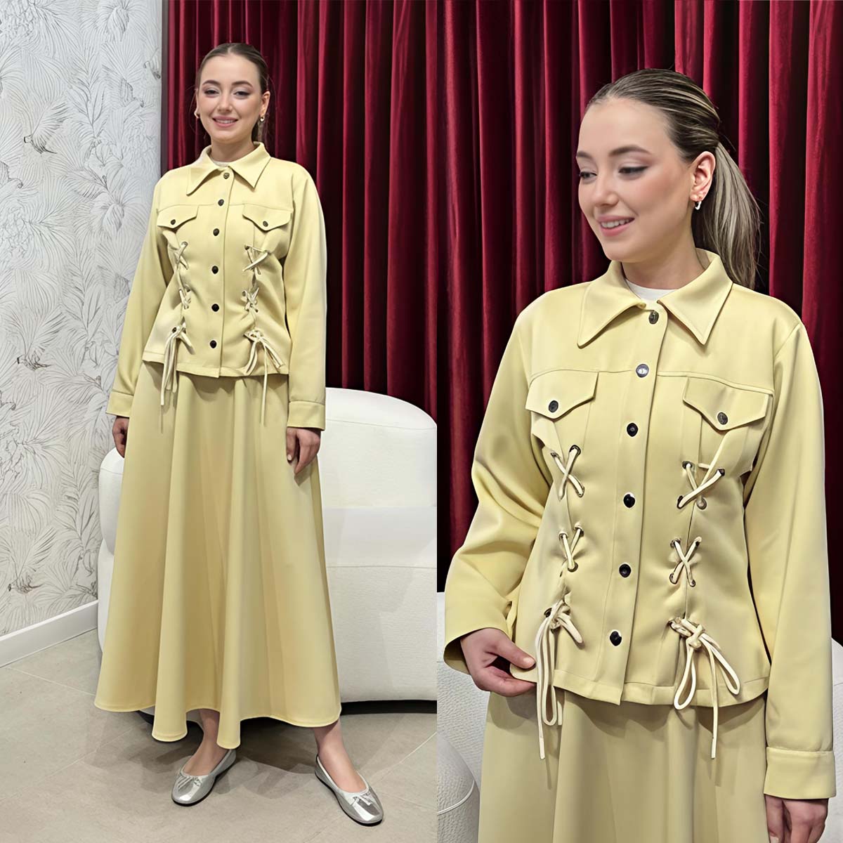 Flap-Ailet Short Jacket Skirt Style 2-Pcs Winter Co-Ord Set. WWTS-43 Secondary image
