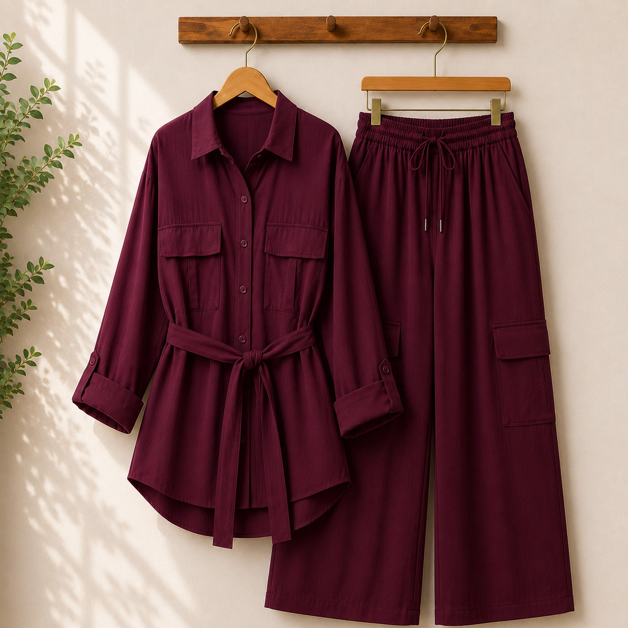 Esra Cotton-Lawn Western 4-Pocket's Cargo Style 2-Pcs Stiched Co-Ord Set.