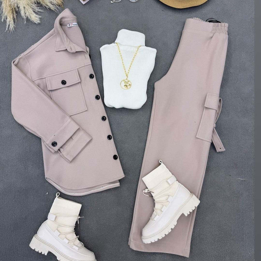 Cargo Style Premium Quality Winter 3-Pcs Co-Ord Set For Her. WWTS-32