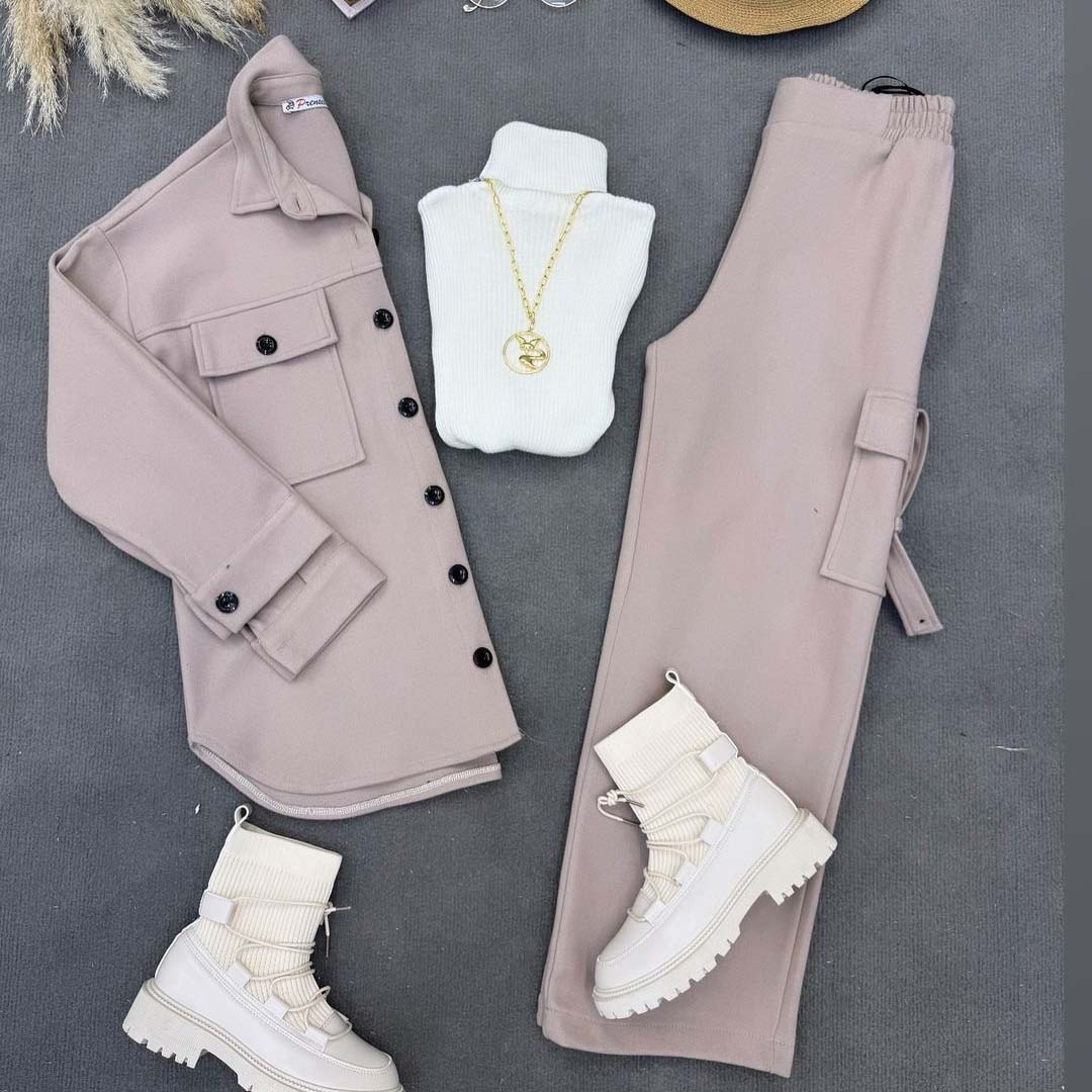 Cargo Style Premium Quality Winter 3-Pcs Co-Ord Set For Her. WWTS-32