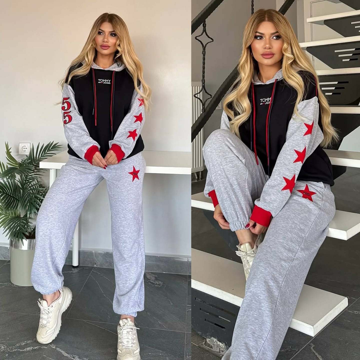 TH Contrast Hoodie Style Premium Quality Winter 2-Pcs Tracksuit For Her. WWTS-50 Main image