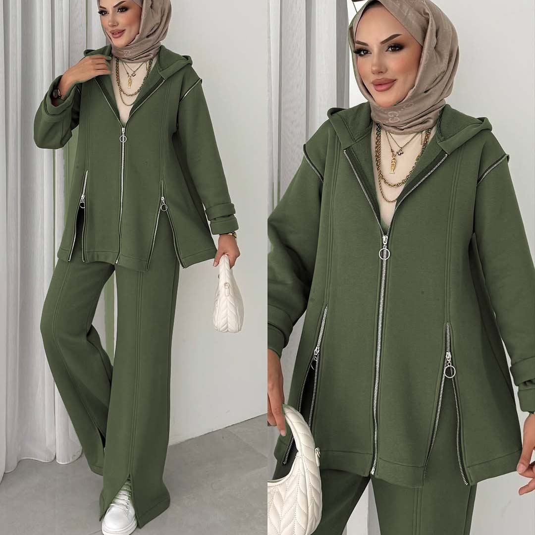 Extra Zip Hoodie Style Premium Quality Winter 2-Pcs Tracksuit For Her. WWTS-40 Main image