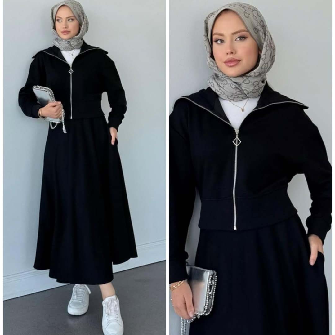 Drop Shoulder Short Jacket Skirt Style 2-Pcs Winter Co-Ord Set. WWTS-35 Main image
