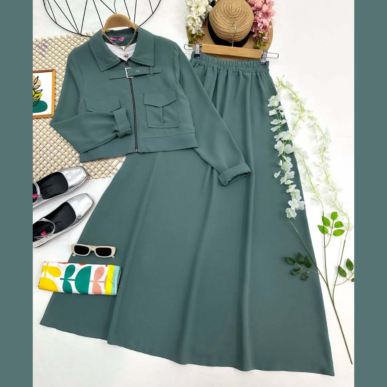 Belt Shirt & Skirt Style 2-Pcs Winter Co-Ord Set. WWTS-23 Main image