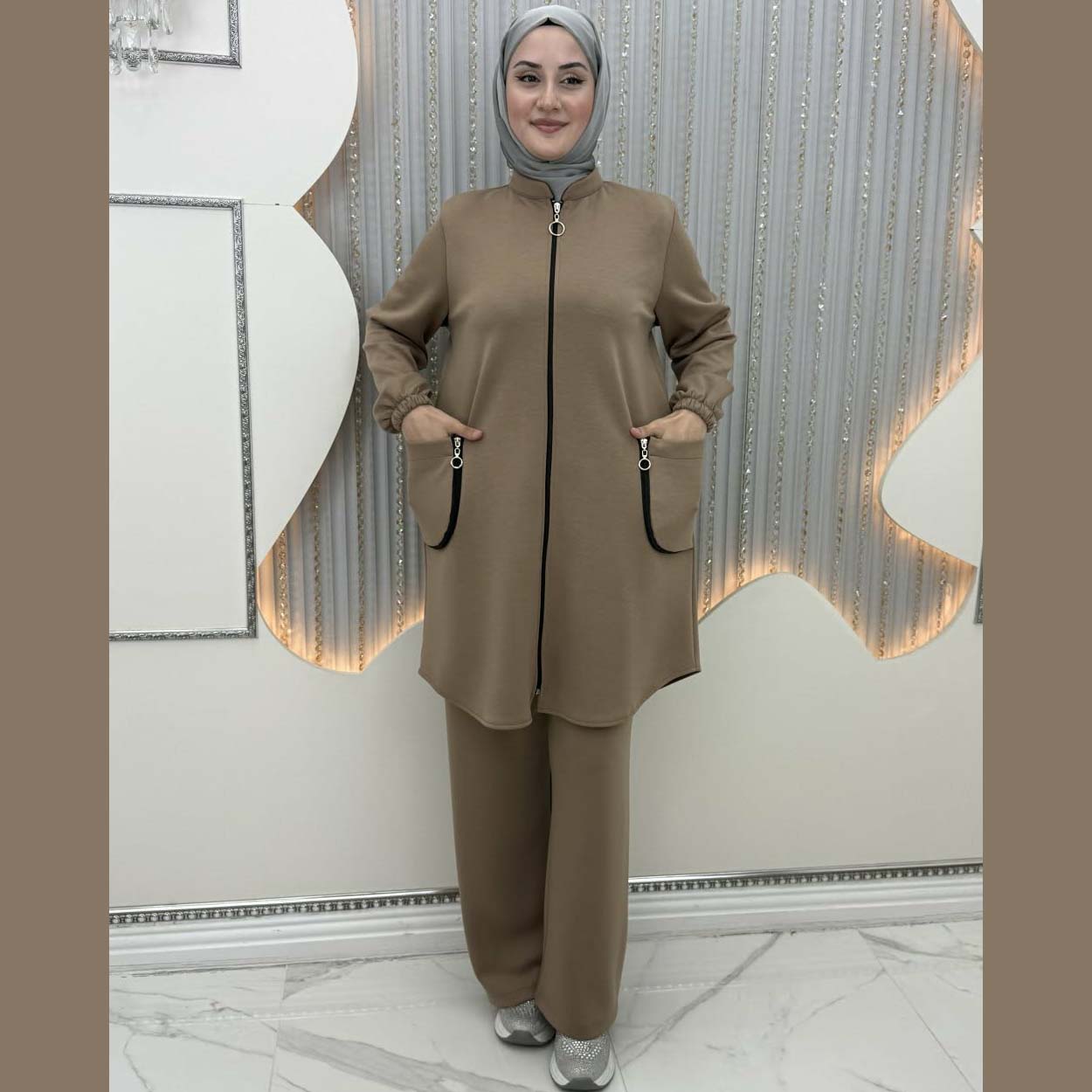 Zipper Pocket's Jacket Style Premium Quality Winter 2-Pcs Tracksuit For Her. WWTS-56 Secondary image