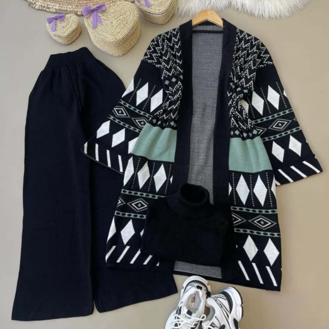 Long Printed Gown Style 3-Pcs Winter Co-Ord Suit. WWTS-27 Secondary image