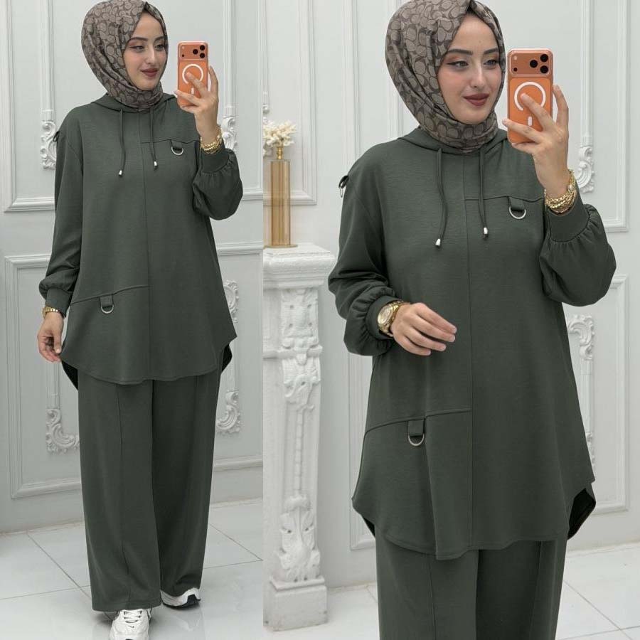 High-Low Round-Hem Patch Hooded Style 2-Pcs Winter Suit. WWTS-58