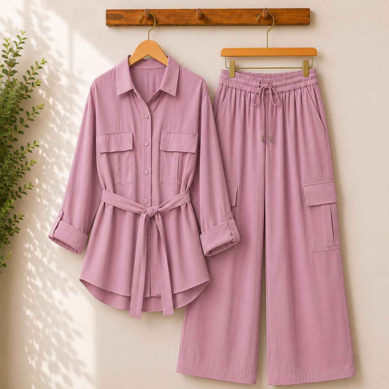 Esra Cotton-Lawn Western 4-Pocket's Cargo Style 2-Pcs Stiched Co-Ord Set.