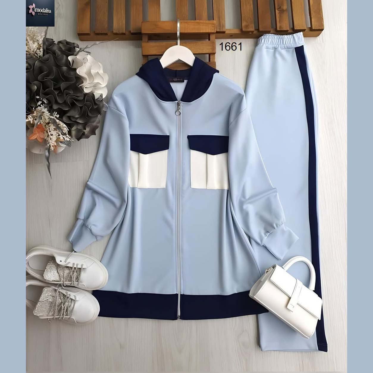 Front Cargo Pocket's Style Premium Quality Winter 2-Pcs Tracksuit For Her. WWTS-37 Main image