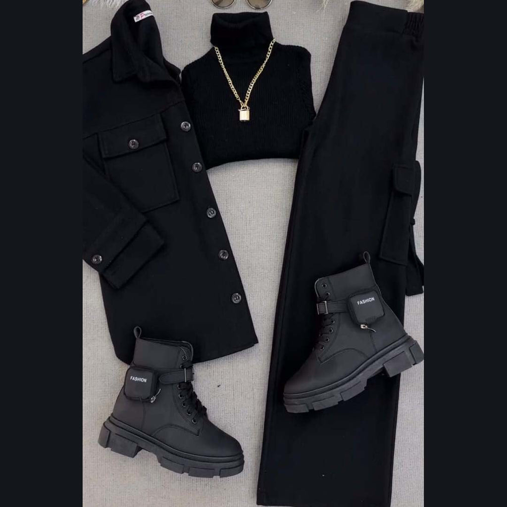 Cargo Style Premium Quality Winter 3-Pcs Co-Ord Set For Her. WWTS-32