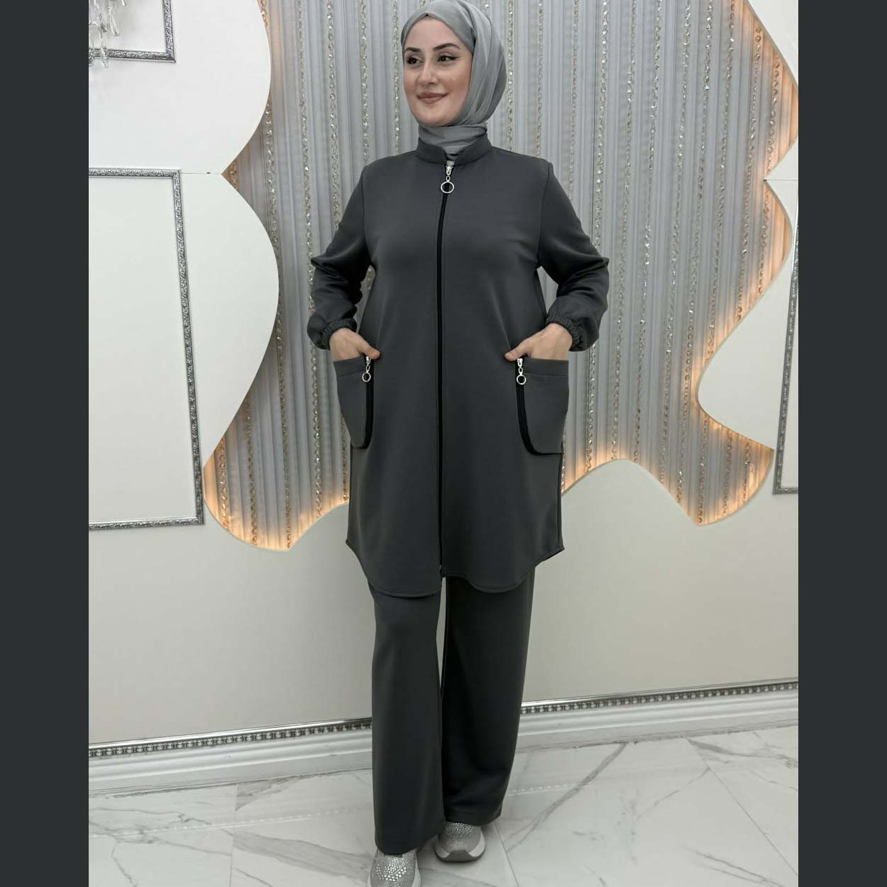 Zipper Pocket's Jacket Style Premium Quality Winter 2-Pcs Tracksuit For Her. WWTS-56