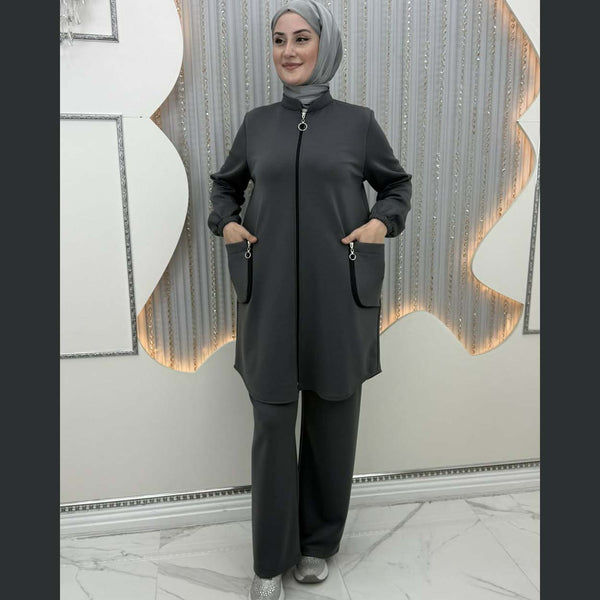 Zipper Pocket's Jacket Style Premium Quality Winter 2-Pcs Tracksuit For Her. WWTS-56