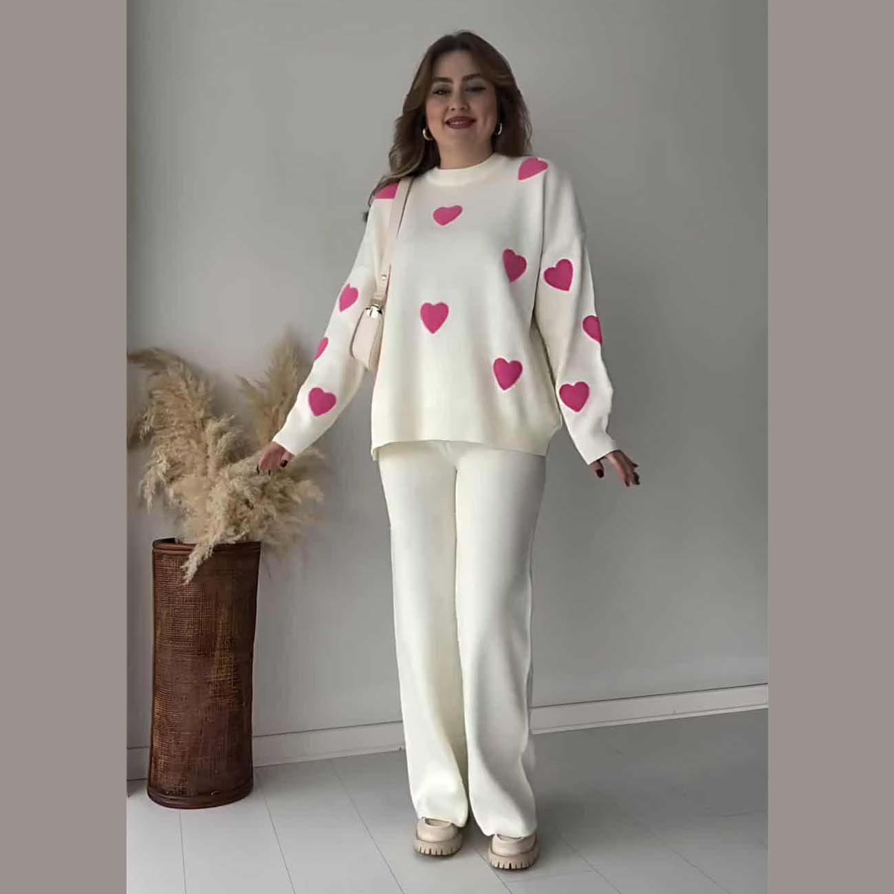 Heart Printed Sweat Style Premium Quality 2-Pcs Winter Tracksuit For Her. WWTS-20 Secondary image