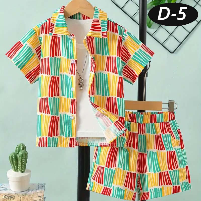 Multi-Colour 6-Lining Style All-Over 3D Printed 2-Pcs Summer Suit For Kids. D-5 Main image