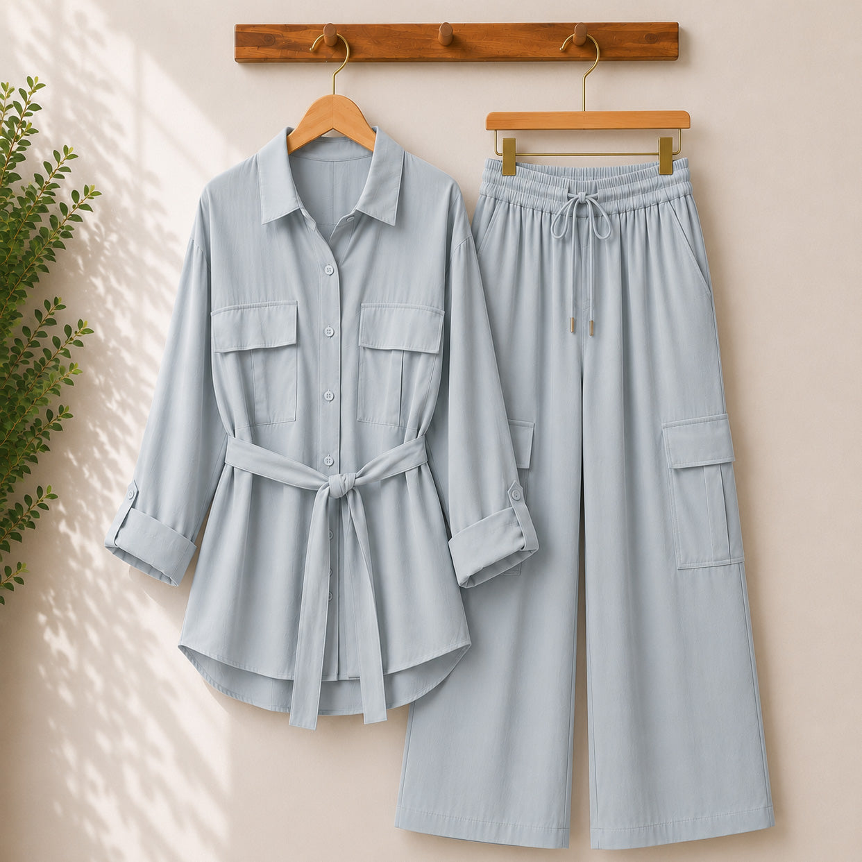 Esra Cotton-Lawn Western 4-Pocket's Cargo Style 2-Pcs Stiched Co-Ord Set.