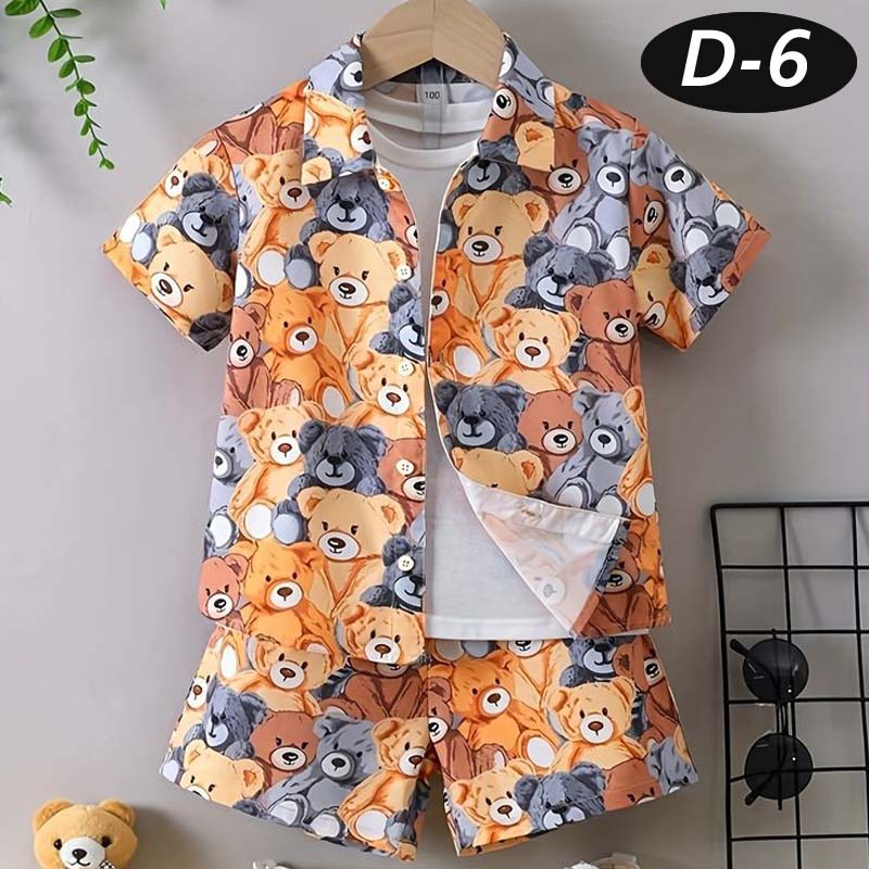 Brown Panda Style All-Over 3D Printed 2-Pcs Summer Suit For Kids. D-6 Main image
