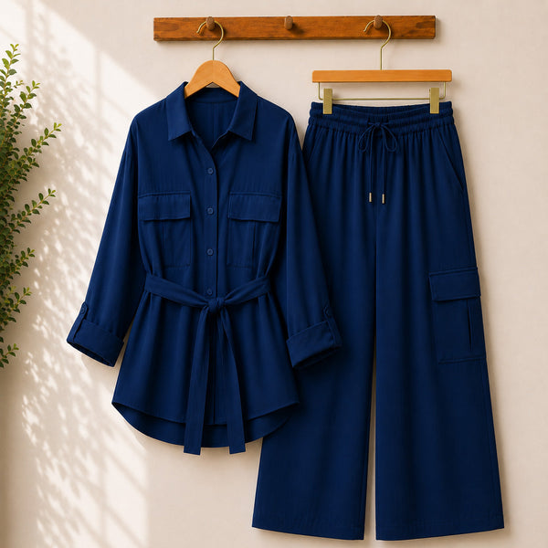 Esra Cotton-Lawn Western 4-Pocket's Cargo Style 2-Pcs Stiched Co-Ord Set.