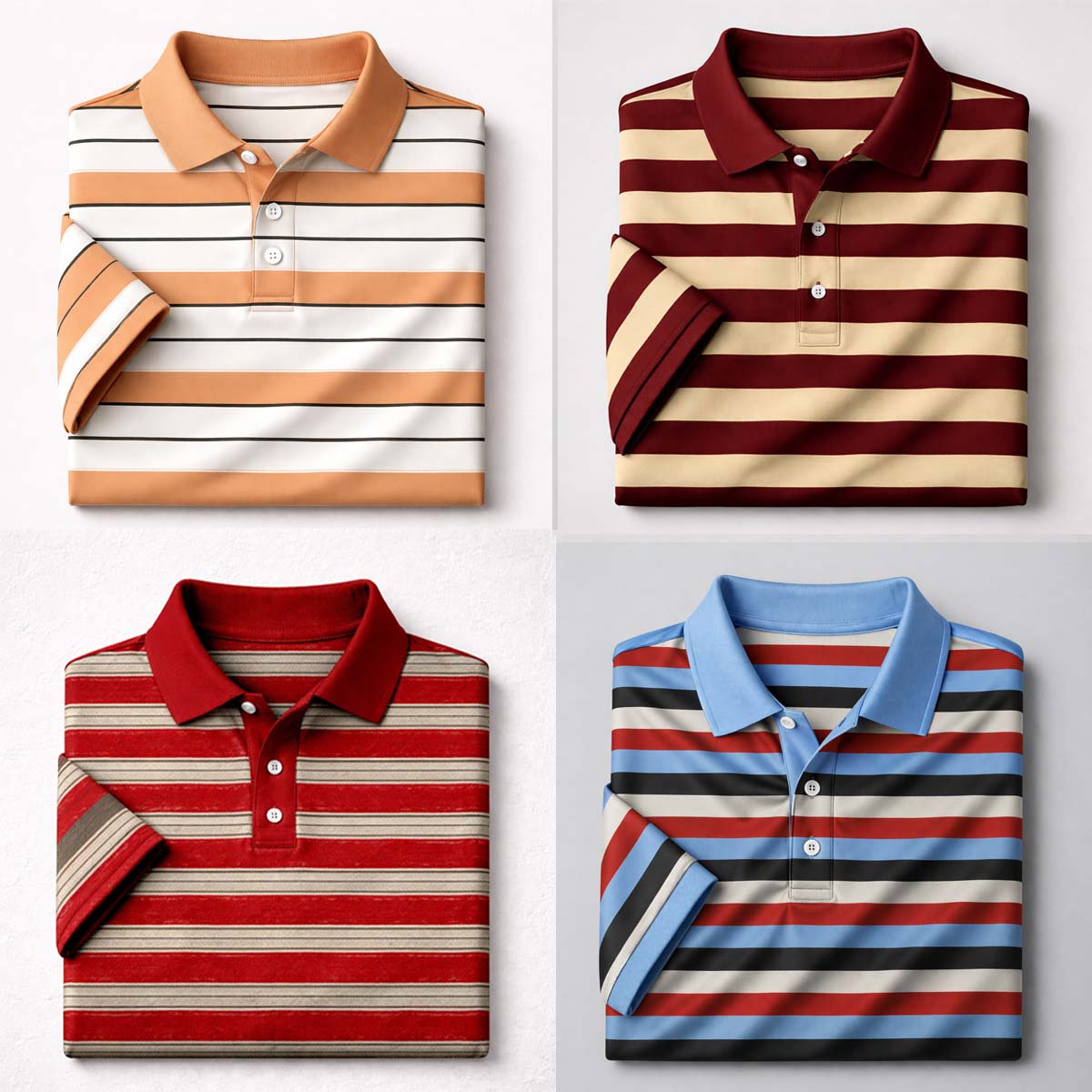 Bundle Of 4 Dry-Fit 3D Stripe Printed Style Half-Sleeve Polo Summer Tshirt's. MS3DP-102+105+109+108 Main image