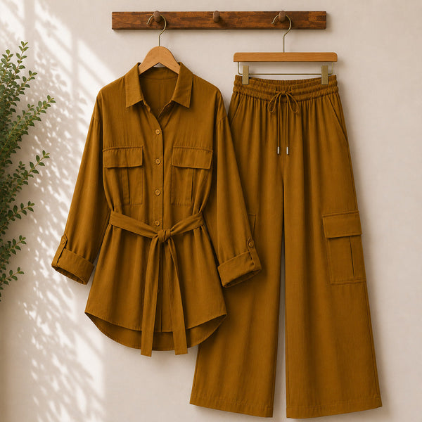 Esra Cotton-Lawn Western 4-Pocket's Cargo Style 2-Pcs Stiched Co-Ord Set.