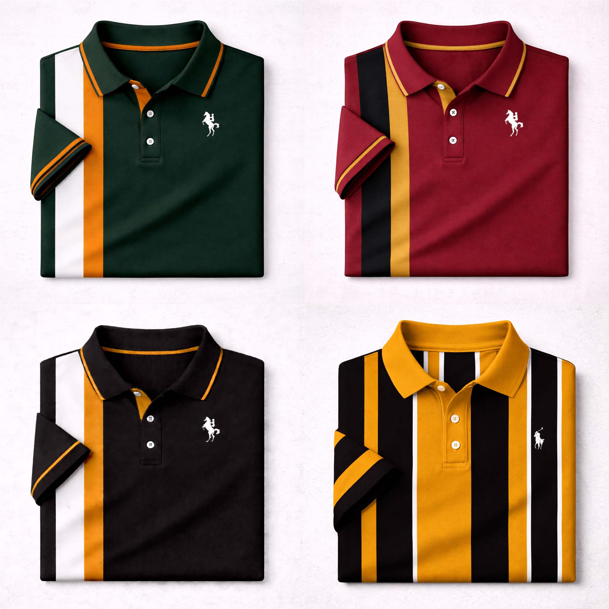 Bundle Of 4 Dry-Fit 3D Stripe Printed Style Half-Sleeve Polo Summer Tshirt's. MS3DP-11+12+13+14 Main image