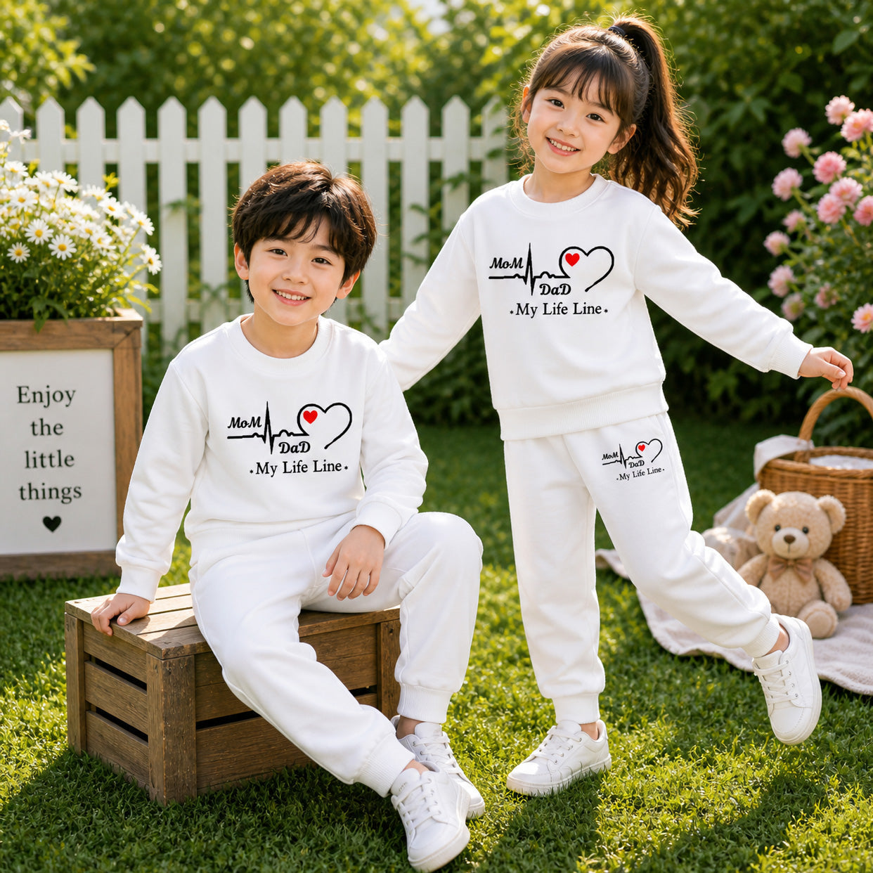 White MD Life-Line Kids Sweat Style 2-Pcs Summer Suit. (FTS+TR) Main image
