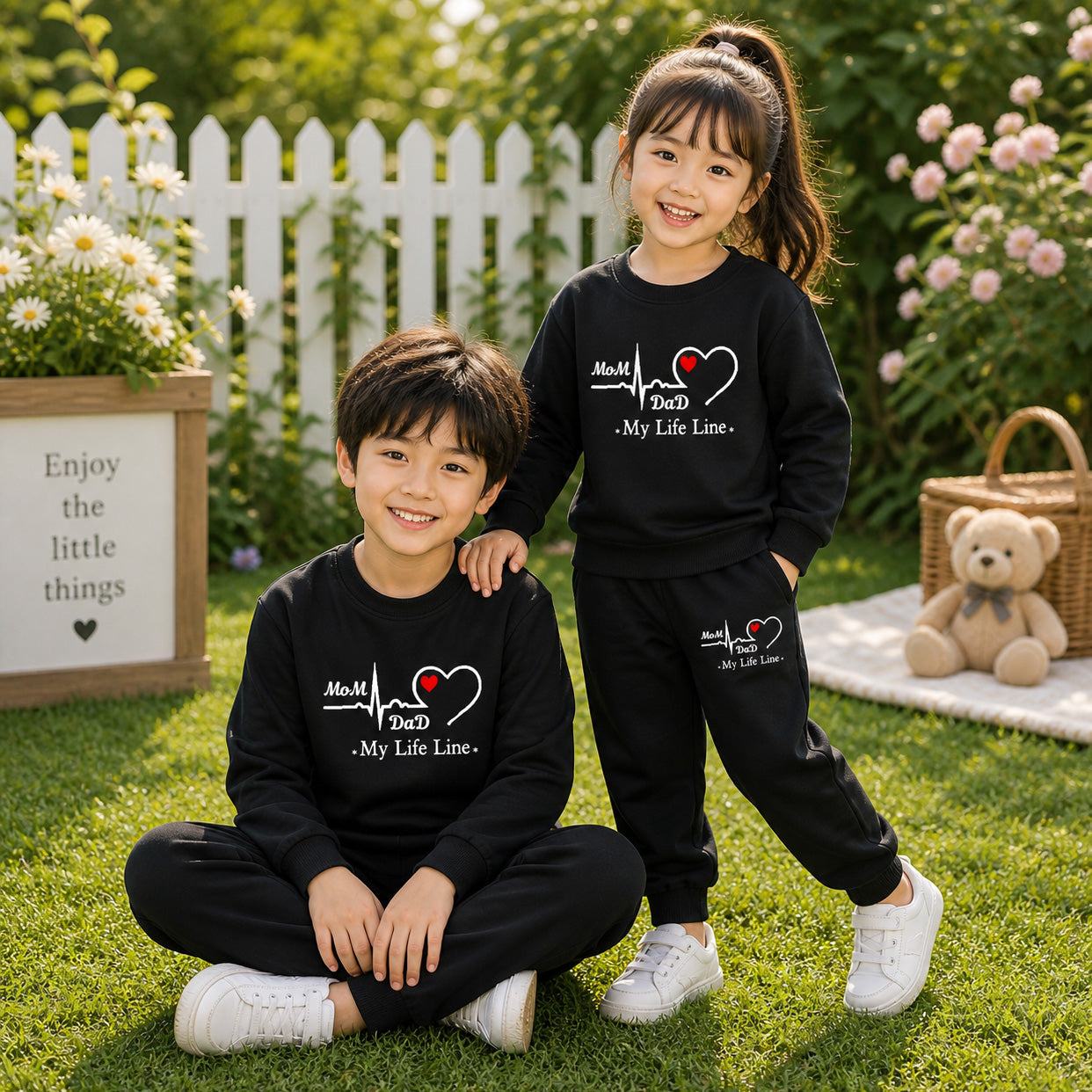Black MD Life-Line Kids Sweat Style 2-Pcs Summer Suit. (FTS+TR)