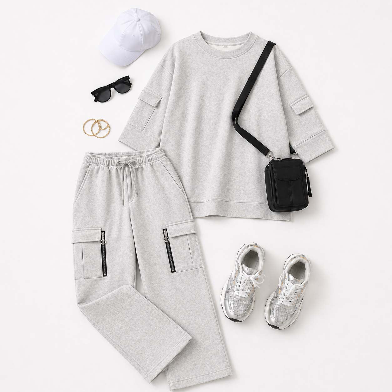 Drop-Shoulder 6-Pocket Cargo Zipper Style Western 2-Pcs Summer Tracksuit For Her. WSTS-07 V2 Main image