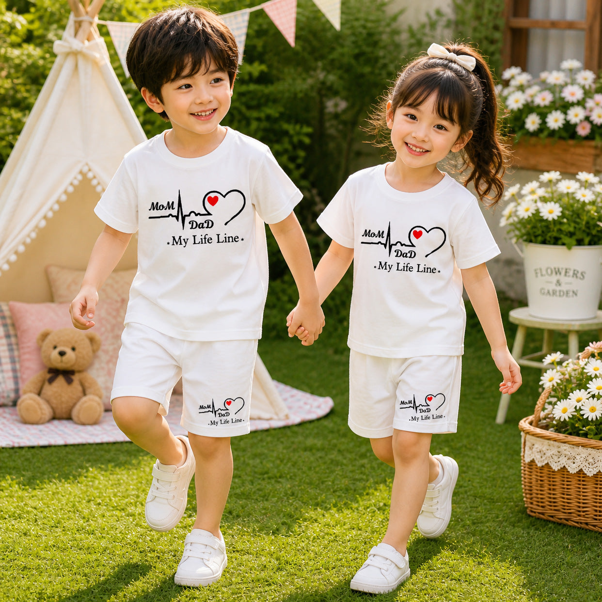 White MD Life-Line Kids Pintex Style 2-Pcs Summer Suit. (HTS+SH) Main image